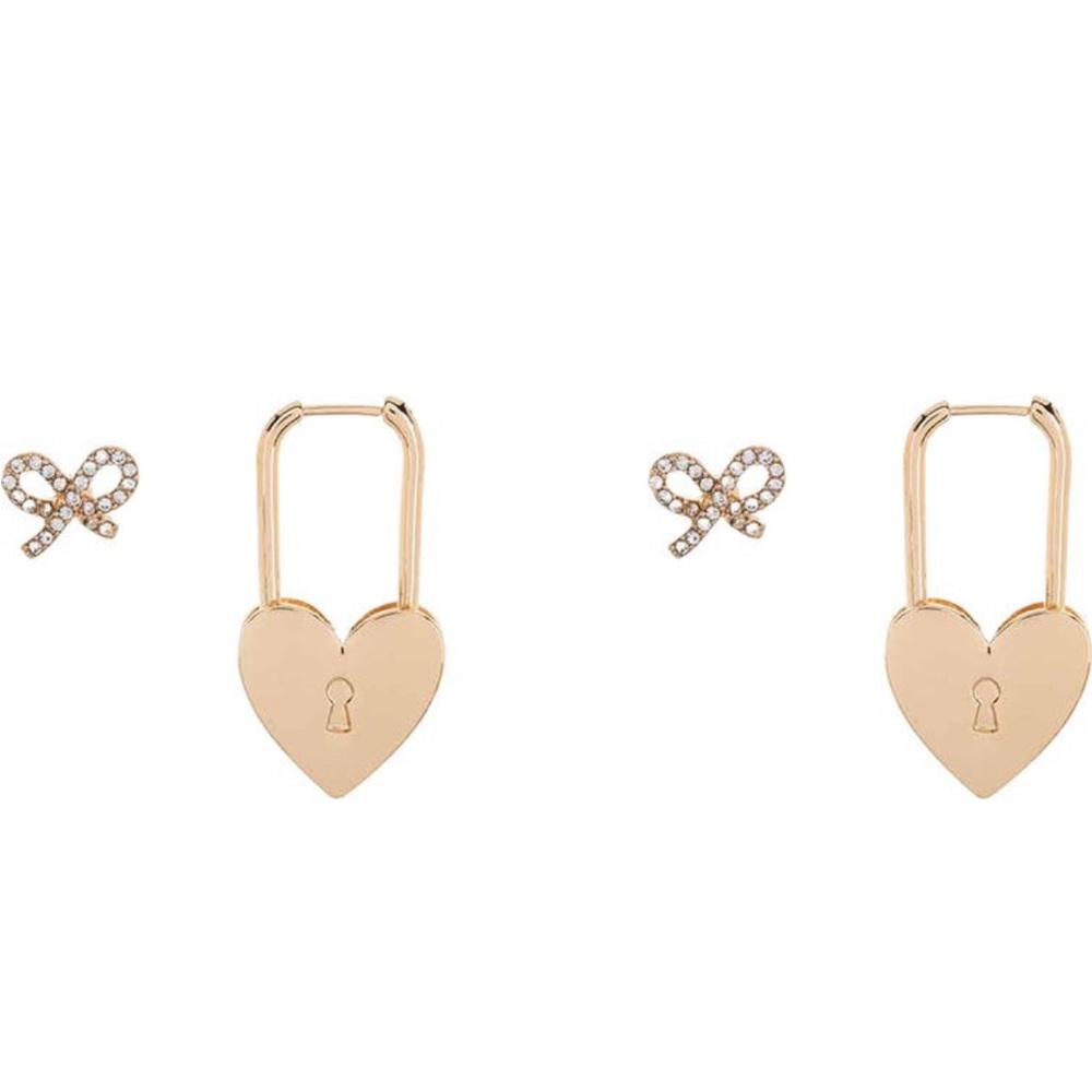 BaubleBar Bow Stud & Heart Safety Pin Earrings Set